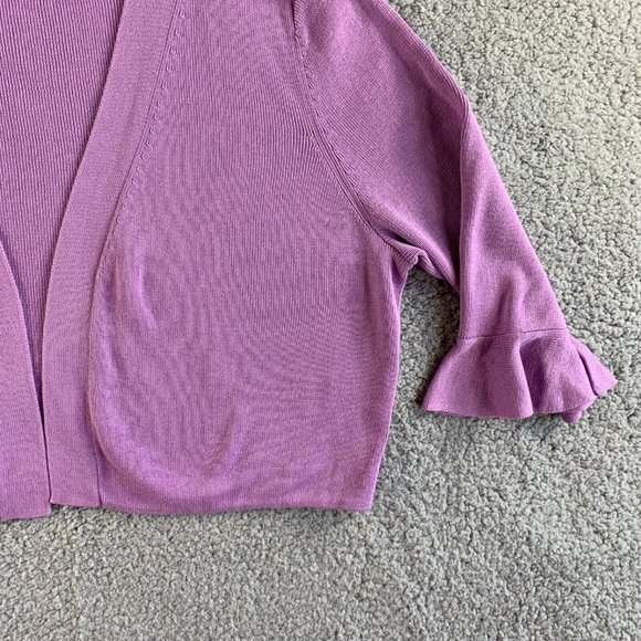Talbots Open Cardigan Crop Sweater Womens Large Modal Ruffle Sleeve Purple NEW - Picture 6 of 12